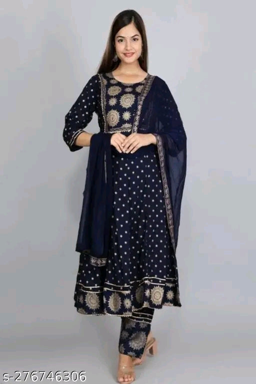 Anarkali Dupatta Set" Women's Printed "Anarkali Kurti" & Pant Dupatta Set
Name: Anarkali Dupatta Set" Women's Printed "Anarkali Kurti" & Pant Dupatta Set
Fabric: Rayon
Sleeve Length: Three-Quarter Sleeves
Pattern: Printed
Combo of: Single
Sizes:
S (Bust