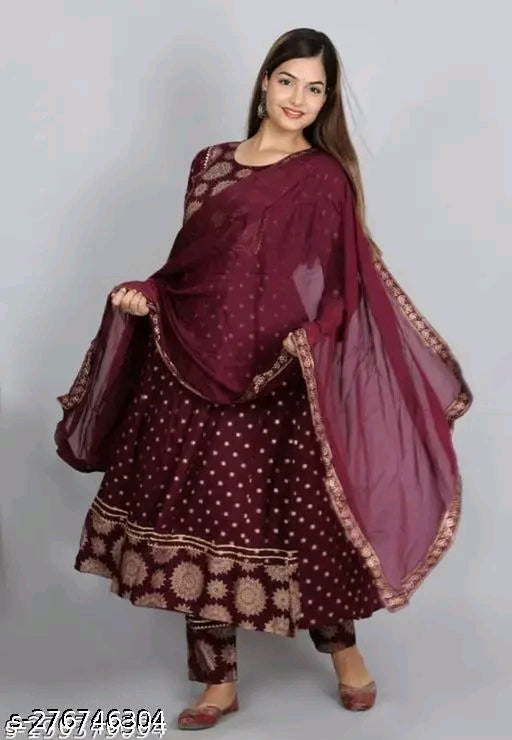 Anarkali Dupatta Set" Women's Printed "Anarkali Kurti" & Pant Dupatta Set
Name: Anarkali Dupatta Set" Women's Printed "Anarkali Kurti" & Pant Dupatta Set
Fabric: Rayon
Sleeve Length: Three-Quarter Sleeves
Pattern: Printed
Combo of: Single
Sizes:
S (Bust